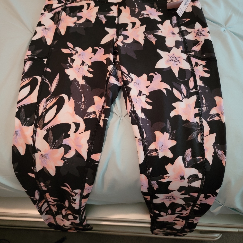 Victoria's Secret Black Leggings with Pink Floral Print